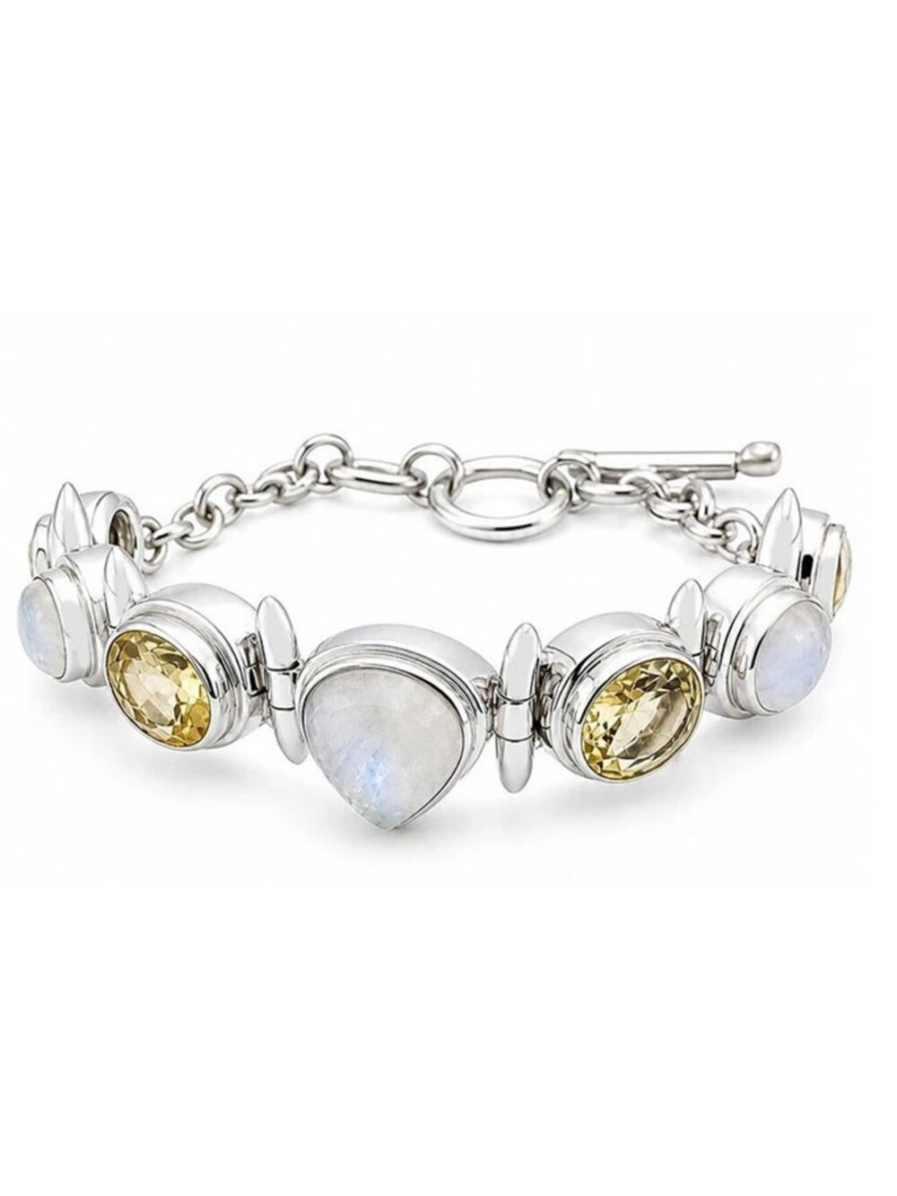 Genuine Moonstone & Citrine Bracelet Solid .925 Sterling Silver